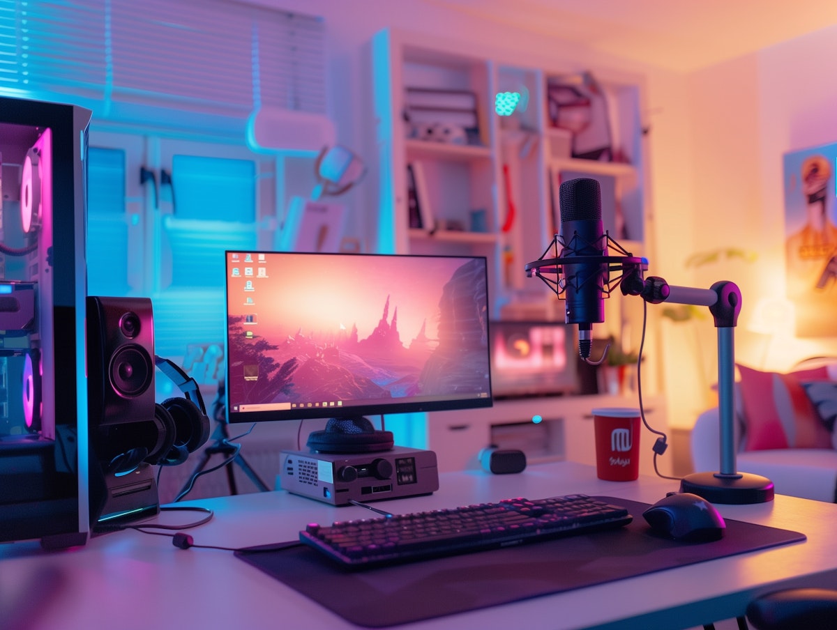 Modern Gaming Setup with Ambient Lighting